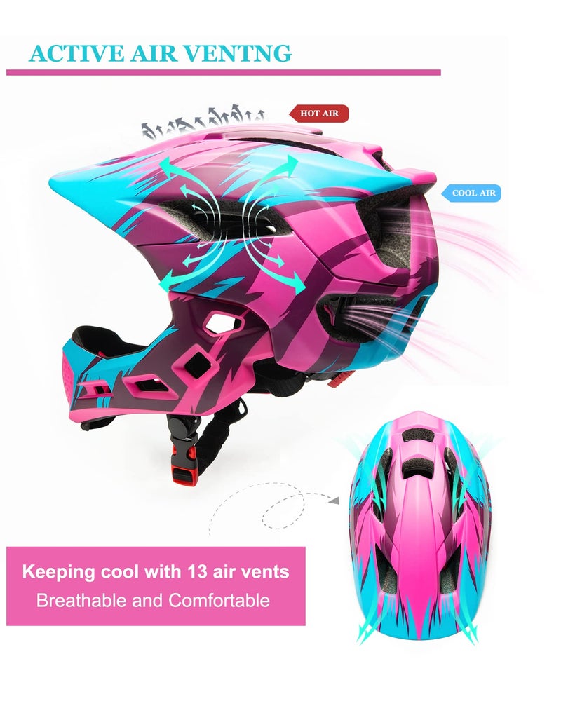 Natuway Toddler and Kids Full Face Helmet, Girl and Boy BMX Multi-Sport Detachable Mountain Dirty Bike Helmet Around 3-12 Years Head Circumference. - Image 3